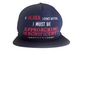 Vintage Navy Blue Foam Trucker Hat Snapback & Funny Quote Old Age Grandpa